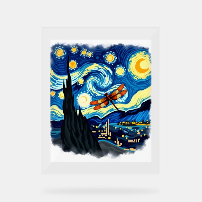 Artistic Dragonfly Shirt Starry Night Dragonfly Acrylic Sign (Front)