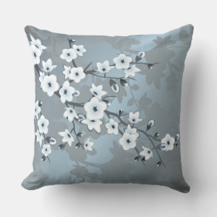 Artistic Dusty Blue Floral Throw Pillow