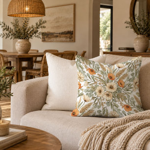 Artistic Earth Tone Floral Decorative Pillow