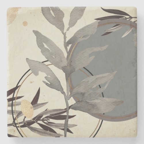 Artistic Earthy Watercolor Zen Botanical Stone Coaster