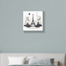 Artistic Eiffel Tower and Pagoda Line Art