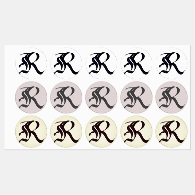Artistic Elegant Monogram Calligraphy Letter "R.” Labels (Sheet)