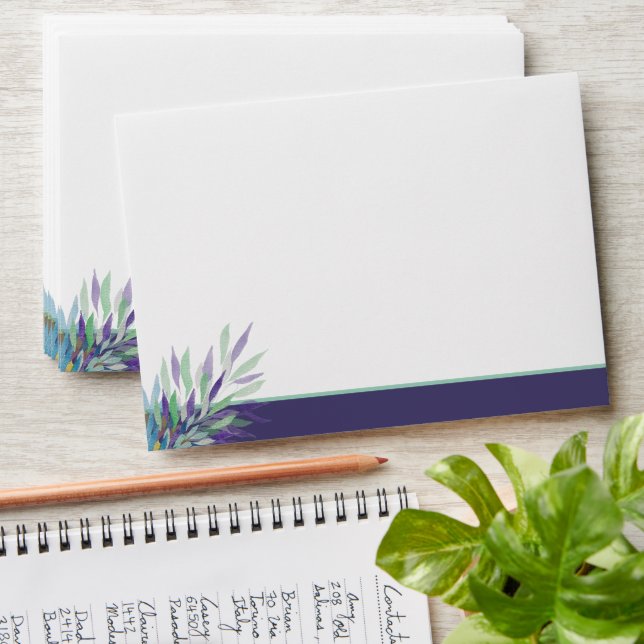 Artistic Elegant Purple Boho Floral Wedding Envelope (Stacked)