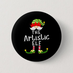 Artistic Elf Group Christmas Funny Pajama Party  Button