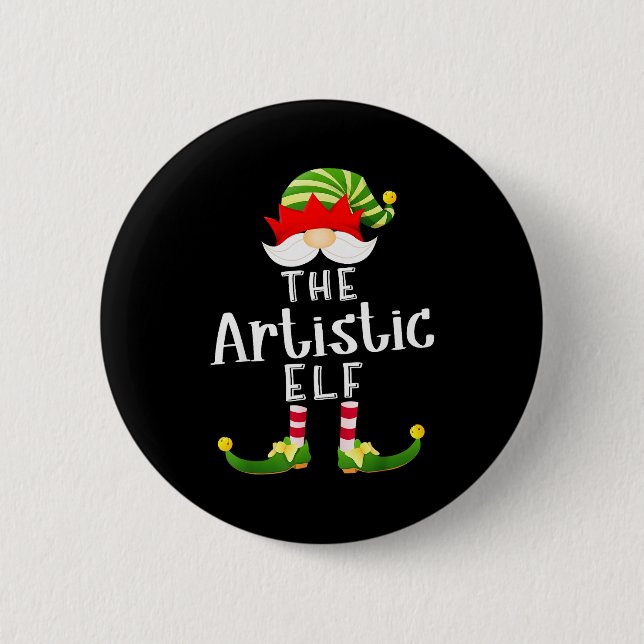 Artistic Elf Group Christmas Funny Pajama Party  Button (Front)