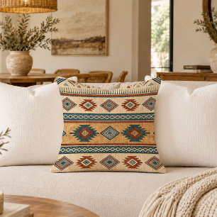 Artistic Ethnic Rug Pattern Throw Pillow Design