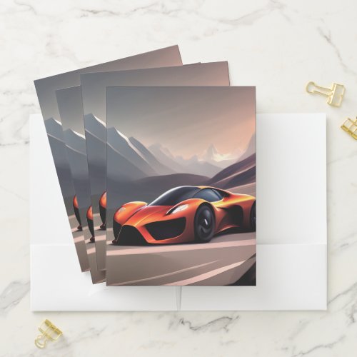 Artistic Exotic Cars In The Mountains v3 Pocket Folder