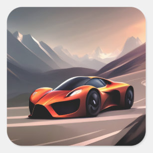 Artistic Exotic Cars In The Mountains v3 Square Sticker