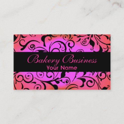 Artistic fade pink damask bakery cards business card