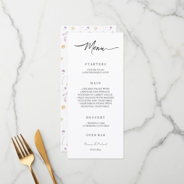 Artistic Fairy Floral Garden Watercolor Menu (Front/Back In Situ)