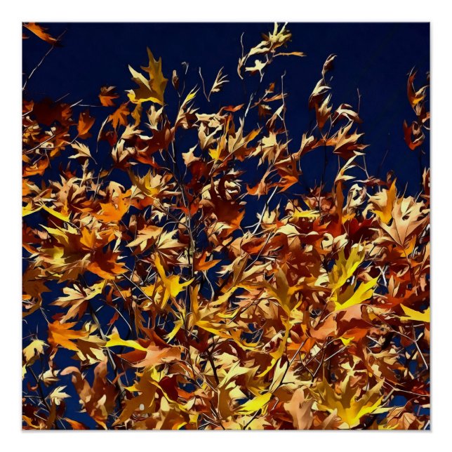 Artistic Fall Leaves Against Deep Blue Sky Poster (Front)