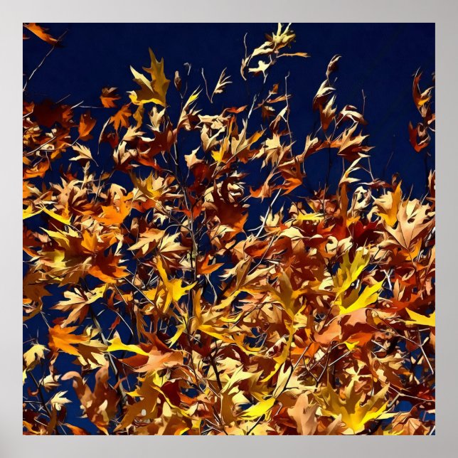 Artistic Fall Leaves Against Deep Blue Sky Poster (Front)