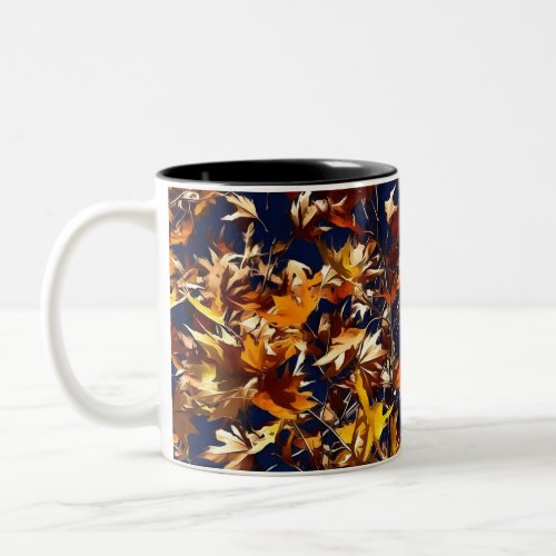 Artistic Fall Leaves Against Deep Blue Sky Two_Tone Coffee Mug