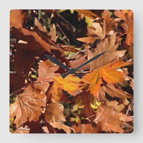 Artistic Fall Leaves In Autumn Sunshine Square Wall Clock