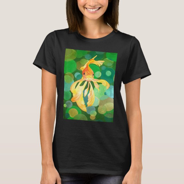 Artistic Fancy Goldfish With Green Background Vect T-Shirt (Front)