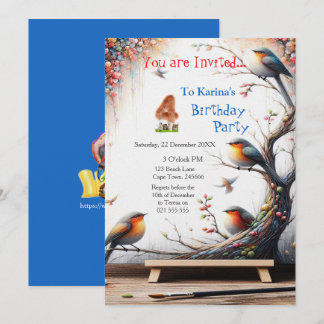 Artistic Fantasy, Bird Drawings in Colour Invitation