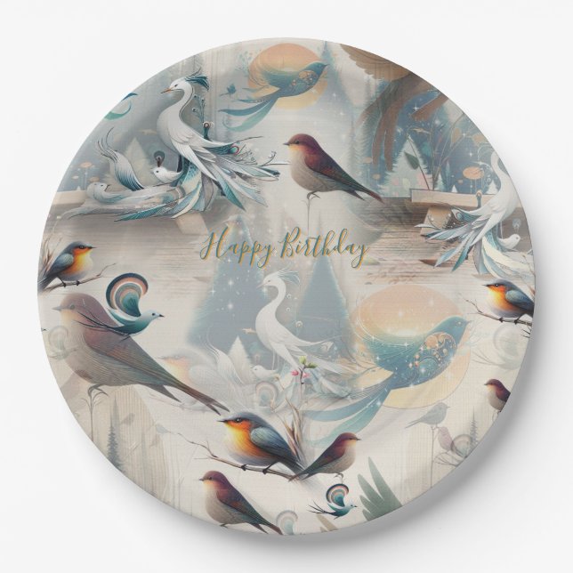 Artistic Fantasy, Bird Drawings in Colour Paper Plates (Front)