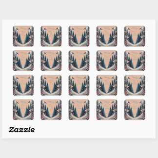 Artistic Fantasy, Bird Drawings in Colour Square Sticker