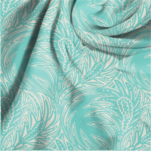 Artistic Feather Leaves Seamless Pattern Turquoise Fabric (Creator Uploaded)