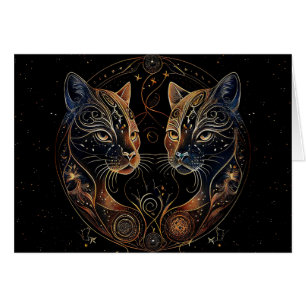 Artistic Feline Circle Twin Cats Blank Inside Cards