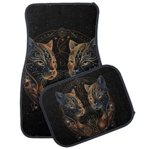 Artistic Feline Circle Twin Cats Car Floor Mat