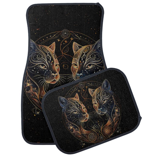 Artistic Feline Circle Twin Cats Car Floor Mat (Set)