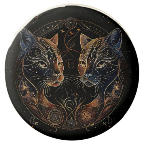 Artistic Feline Circle Twin Cats Chocolate Covered Oreo