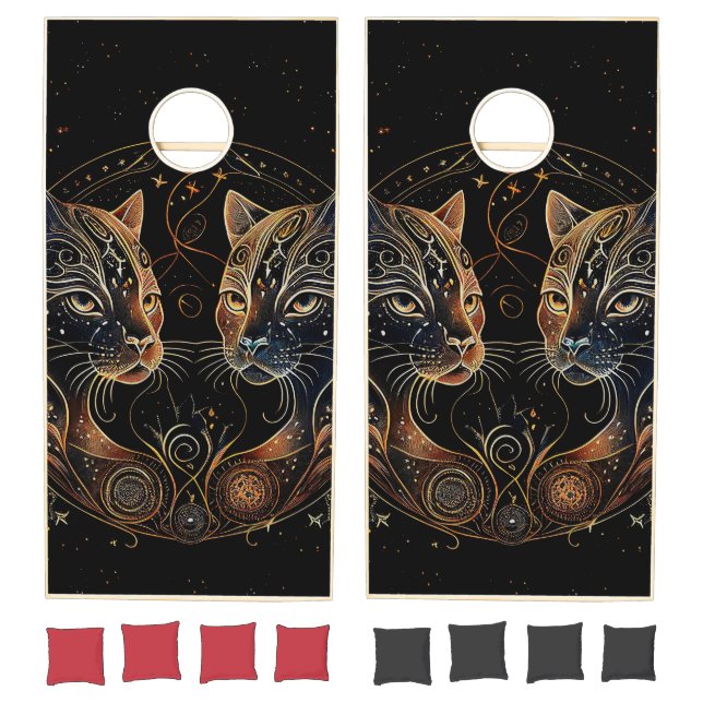 Artistic Feline Circle Twin Cats Cornhole Set (Set)