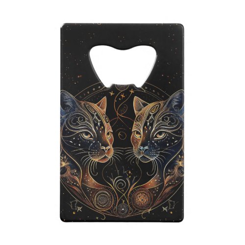 Artistic Feline Circle Twin Cats Credit Card Bottle Opener