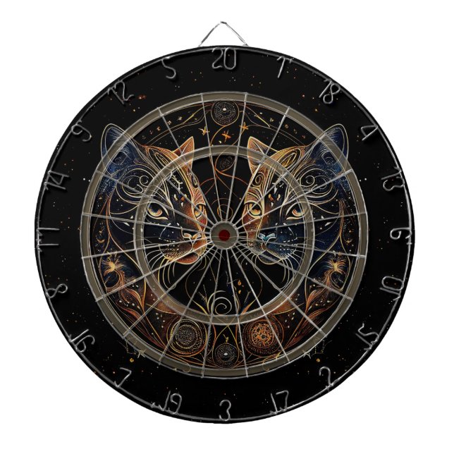 Artistic Feline Circle Twin Cats Dart Board (Front)