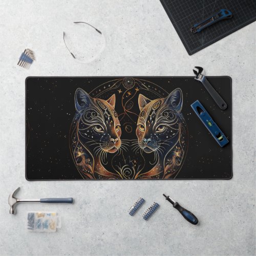 Artistic Feline Circle Twin Cats Desk Mat