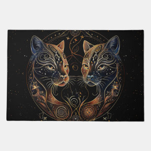 Artistic Feline Circle Twin Cats Doormat