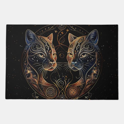 Artistic Feline Circle Twin Cats Doormat