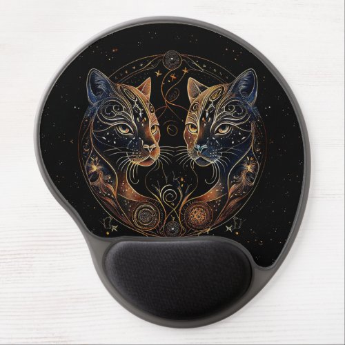 Artistic Feline Circle Twin Cats Gel Mouse Pad