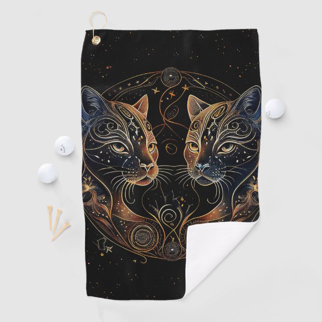 Artistic Feline Circle Twin Cats Golf Towel (InSitu)