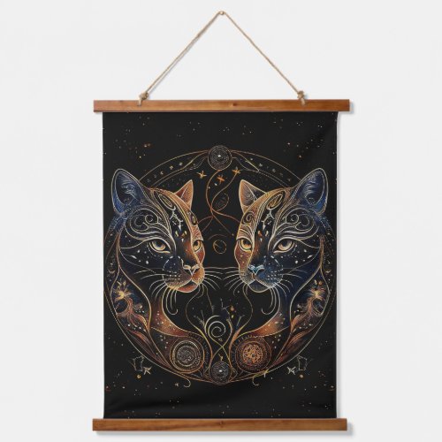 Artistic Feline Circle Twin Cats Hanging Tapestry