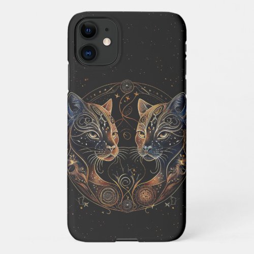 Artistic Feline Circle Twin Cats iPhone 11 Case