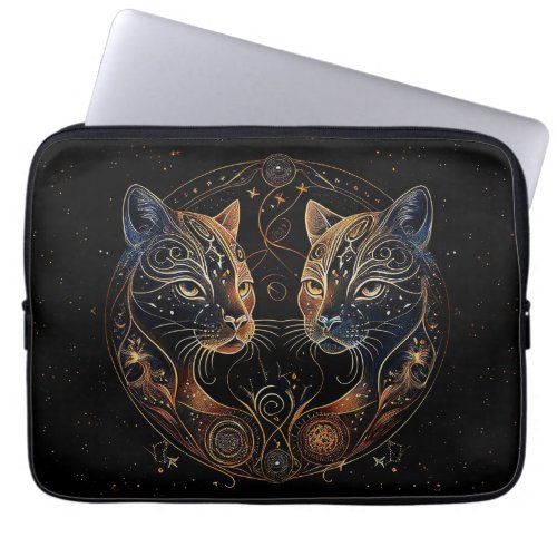 Artistic Feline Circle Twin Cats Laptop Sleeve