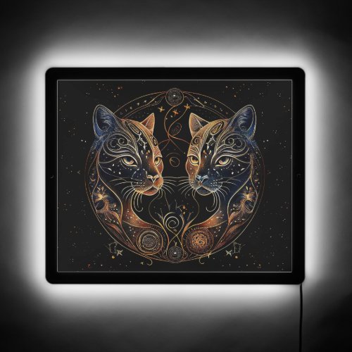 Artistic Feline Circle Twin Cats LED Sign