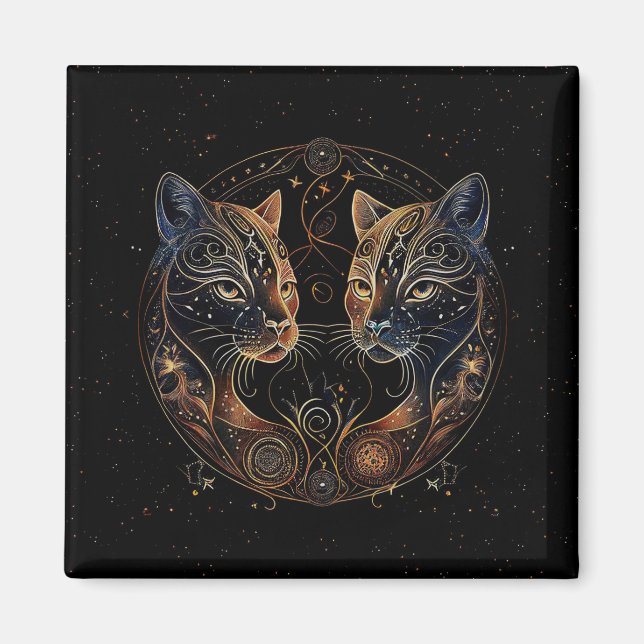 Artistic Feline Circle Twin Cats Magnet (Front)