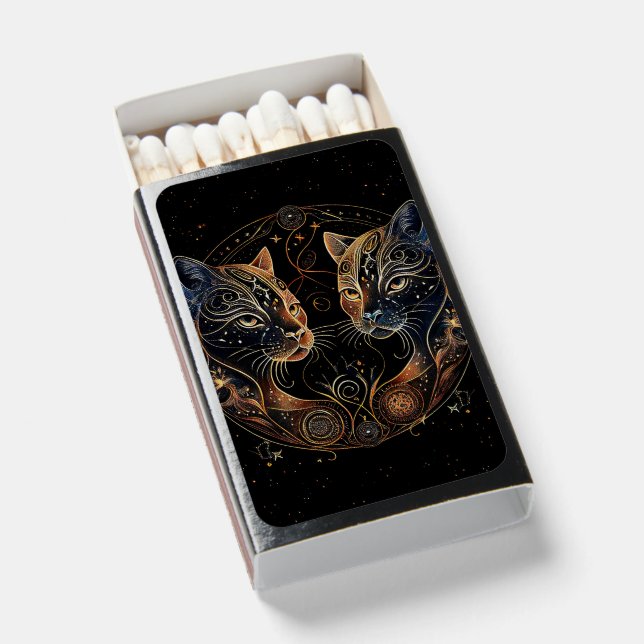 Artistic Feline Circle Twin Cats Matchboxes (Front Open)