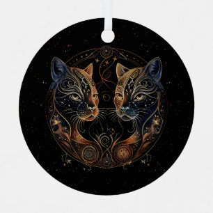 Artistic Feline Circle Twin Cats Metal Ornament