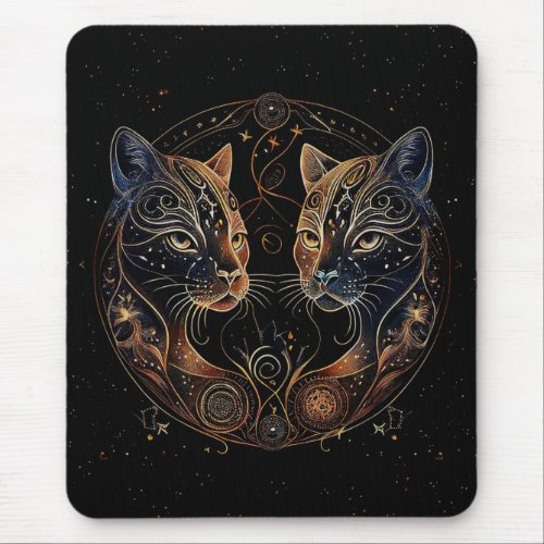 Artistic Feline Circle Twin Cats Mouse Pad
