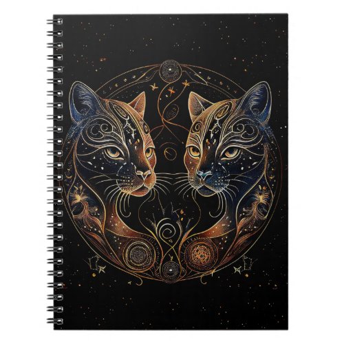 Artistic Feline Circle Twin Cats Notebook