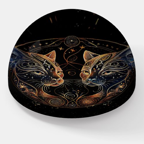 Artistic Feline Circle Twin Cats Paperweight