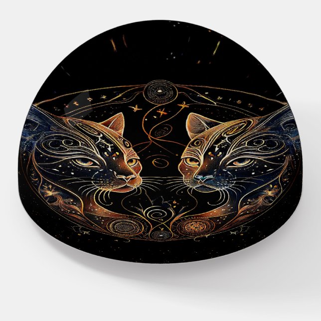 Artistic Feline Circle Twin Cats Paperweight (Angled)
