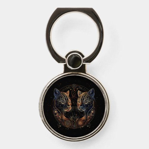 Artistic Feline Circle Twin Cats Phone Ring Stand