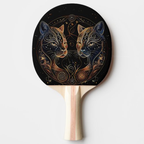 Artistic Feline Circle Twin Cats Ping Pong Paddle