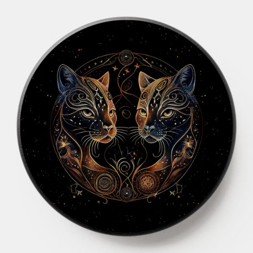 Artistic Feline Circle Twin Cats PopSocket