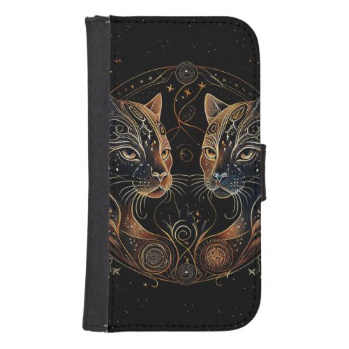 Artistic Feline Circle Twin Cats Galaxy S4 Wallet Case